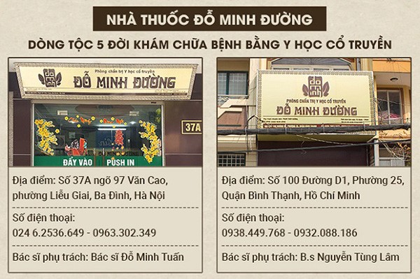 Địa chỉ nhà thuốc Đỗ Minh Đường tại Hà Nội và Hồ Chí Minh